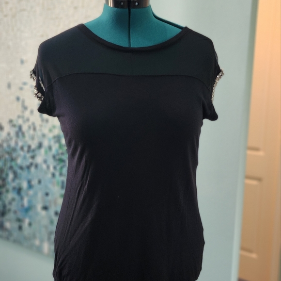 I.N.C. Black Top with Rhinestones on sleeves, Size Large - Picture 2 of 5